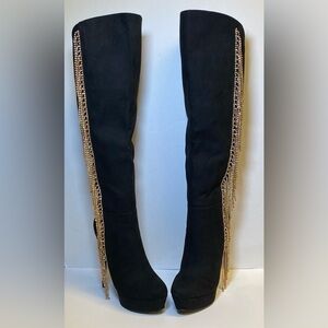 Women’s heeled knee high boots, New Bedazzled in the box